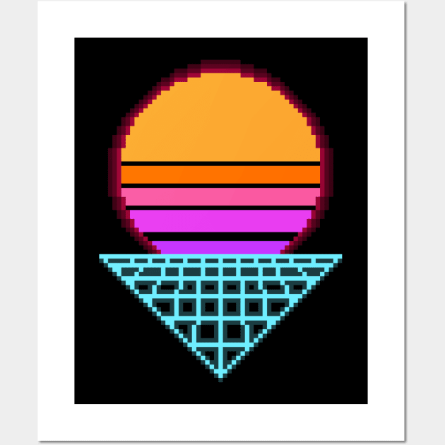 Outrun Sunset Retro 8-Bit Pixel Art Wall Art by StebopDesigns